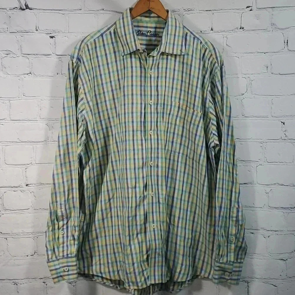 alan flusser bright stripe button down shirt size large